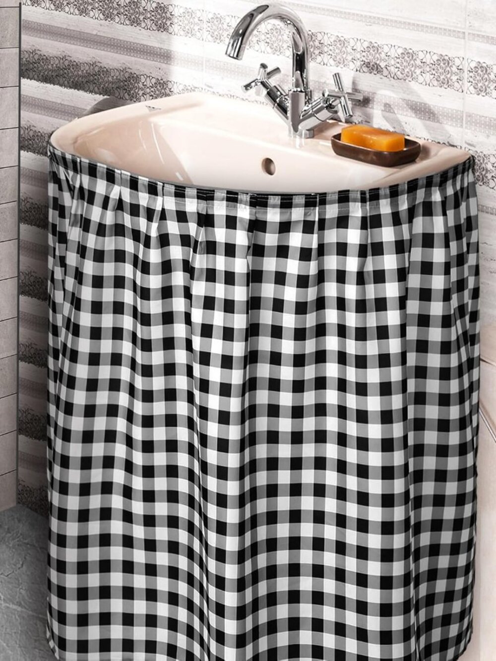 Sink Skirt Bathroom Self Adhesive Under Sink Curtain Cover